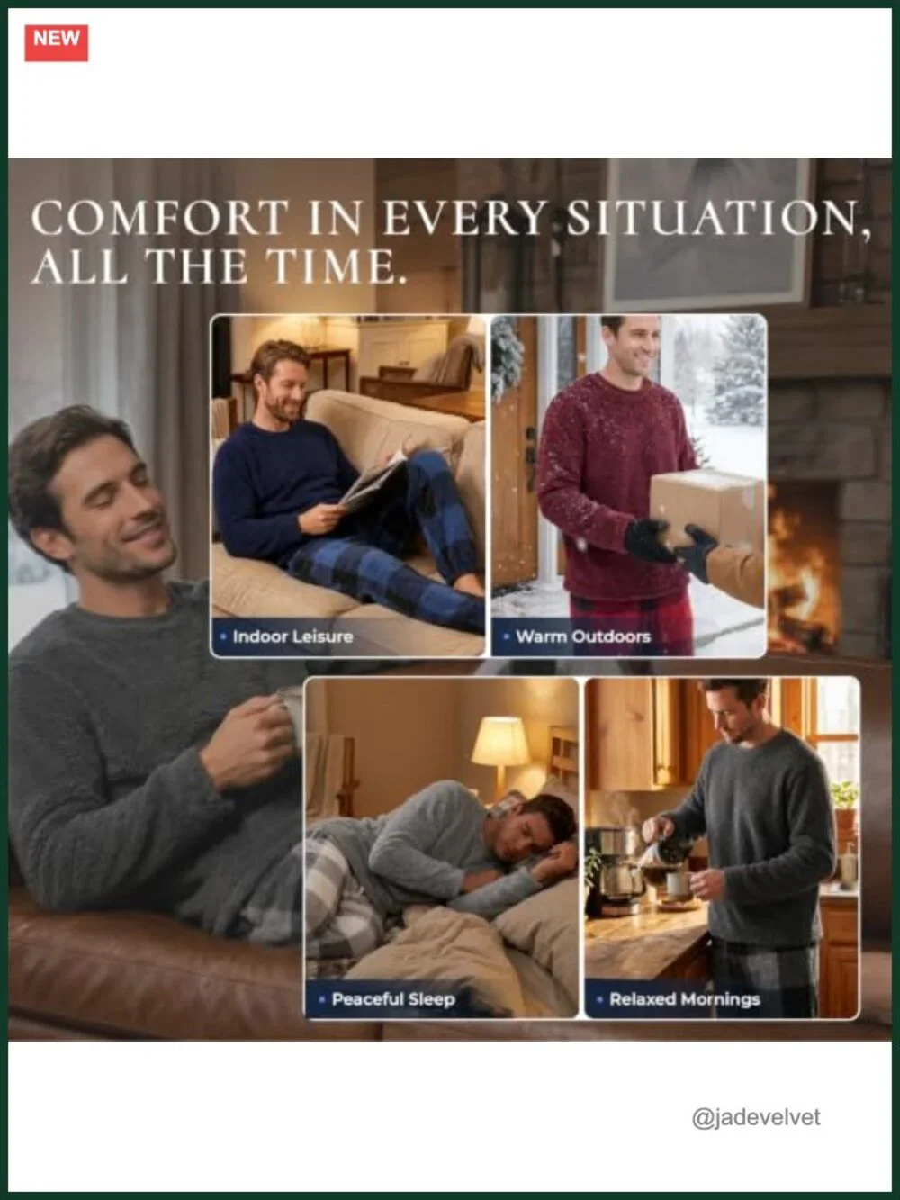 Men's Fleece Pajama Set Long Sleeve Plush Warm Loungewear with Pockets